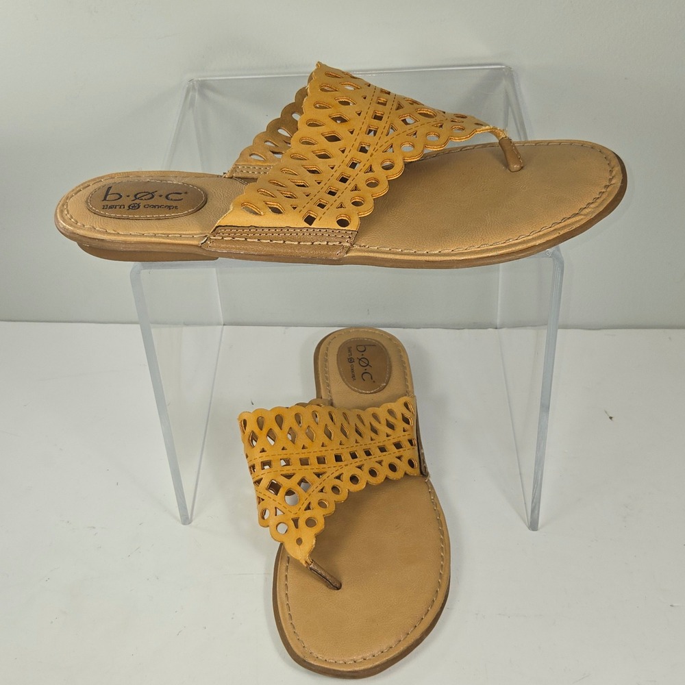 BOC Born Concept Womens Mustard Yellow Laser Cut Thong Sandals Size 11M